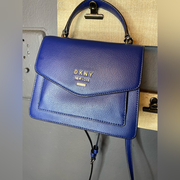 DKNY Whitney Leather Satchel Bag North South Royal Blue Small - Picture 2 of 8